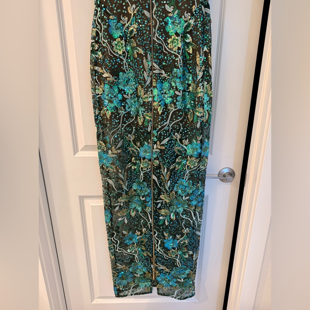 NWOT BRONX AND BANCO Violet Teal Maxi Dress , Elegant Floral Evening Gown - Picture 11 of 14